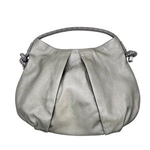 Clarks Hobo Bag Over-the-shoulder Braided Handle Silver/Pewter Leather Purse EUC